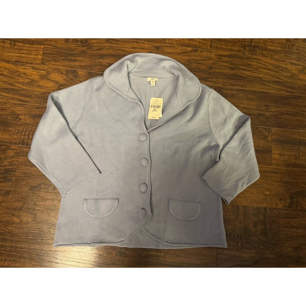 J. Jill Blue Cotton-Blend Button Down 3/4 Sleeve Cardigan Sweater Size MP Office